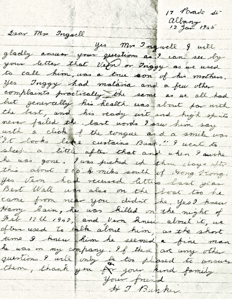 Bunker letter to Mrs Trigwell 12 Jan 45