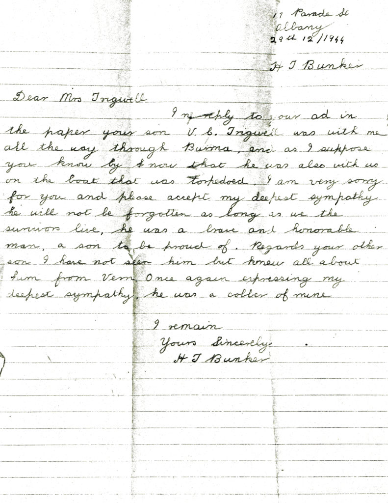 No 1letter from Harry Bunker to Mary Trigwell