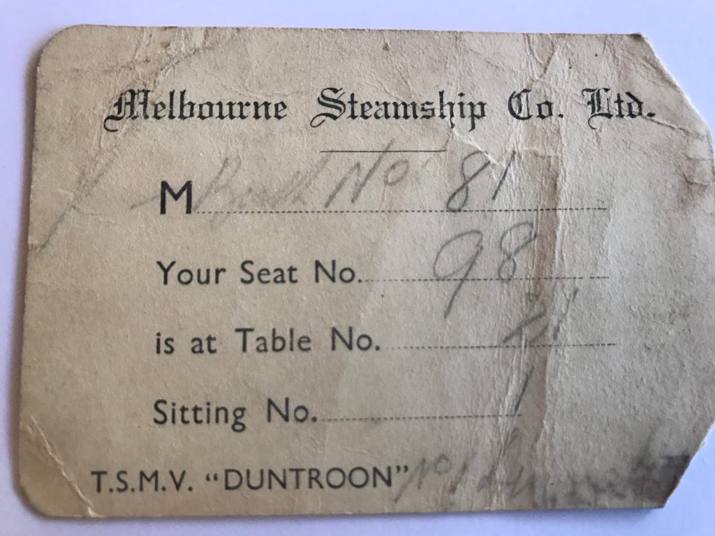 H Tysoe Ticket for Duntroon