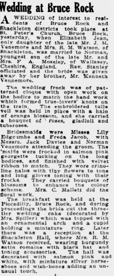 Venemore wedding Sunday Times (Perth, WA - 1902 - 1954), Sunday 24 March 1940, page 18 (1)