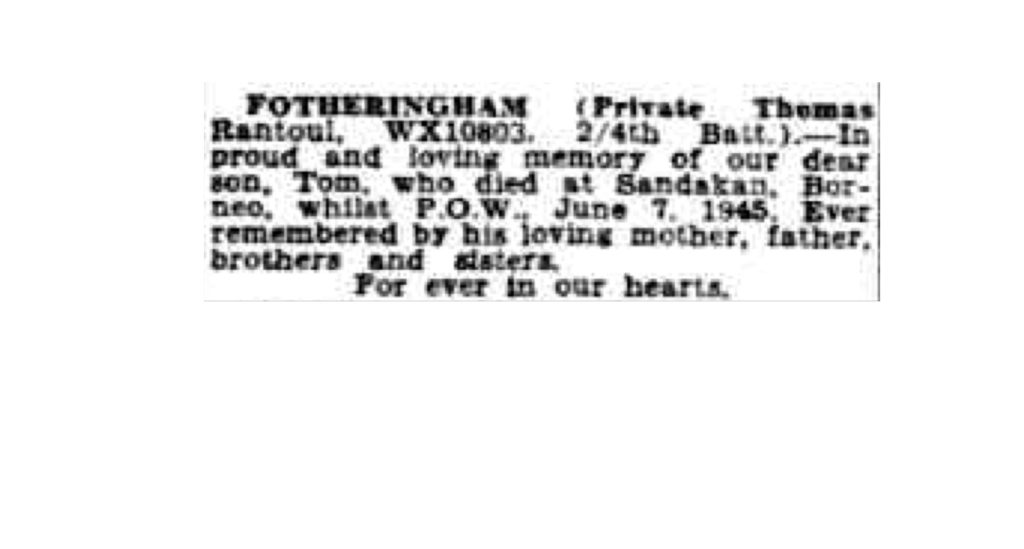 Fotherington, death notice West Australian 1st November 1945