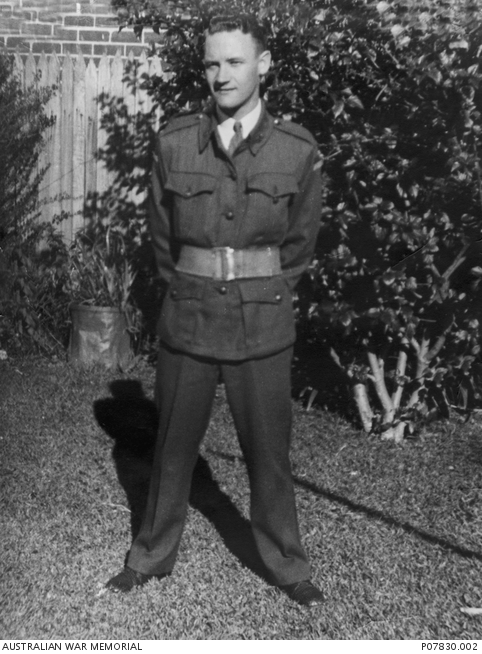 Informal outdoor portrait of WX17363 Private (Pte) Claude Ocea Nash of Subiaco, WA. Enlisting in the Second AIF in October 1941, Pte Nash served with the 2/4 Machine Gun Battalion in the Pacific campaign and was captured by Japanese forces at Singapore in February 1942. Spending most of his time as a prisoner of war (POW) at Changi camp, he died of illness in Borneo on 23 March 1945, aged 26. Pte Nash's paybook photograph is held at P02468.773.